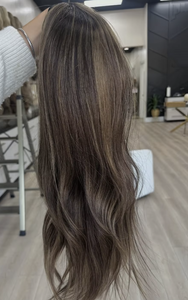 Superbe perruque bandeau sans colle en cheveux humains européens brun foncé avec mèches, longue, disponible en petites/grandes tailles pour femmes - Product Image 5