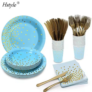 Hstyle Venta caliente Juego de vajilla de papel de Oro Negro Punto dorado Servilletas de fiesta Tazas Suministros SPT282 para juegos de vajilla de boda - Product Image 2