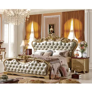 럭셔리 클래식 디자인 골동품 퀸 사이즈 킹 사이즈 더블 침대 세트 전체 침구 세트 나무 침대