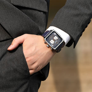 Montres à Quartz pour <span class=keywords><strong>Homme</strong></span> MEGIR 2182 Professionnelles Étanches Boîtier Carré Bracelet en Cuir Véritable ou en Acier Maille Calendrier Chronographe - Product Image 5