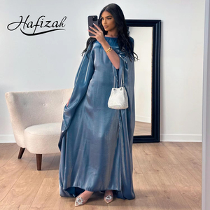Vestido Abaya Maxi de Satén Hafizah con Mangas Murciélago para Mujeres Musulmanas, Moda Islámica Modesta de Dubái - Product Image 1