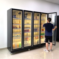 4 Transparent Glass Doors Display Fridge Air Cooling Beverage Refrigerator Cabinet for Commercial Shops Stores Supermarket