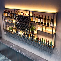 Meubles de bar et de club de style moderne, étagères à vin murales en fer multicouches, meubles de maison en bois