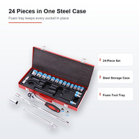 Kit d'outils en acier au chrome-vanadium de 24 pièces, jeu de clés à cliquet, douilles, clés métriques, coffret rigide, outils à main, réparation automobile professionnelle
