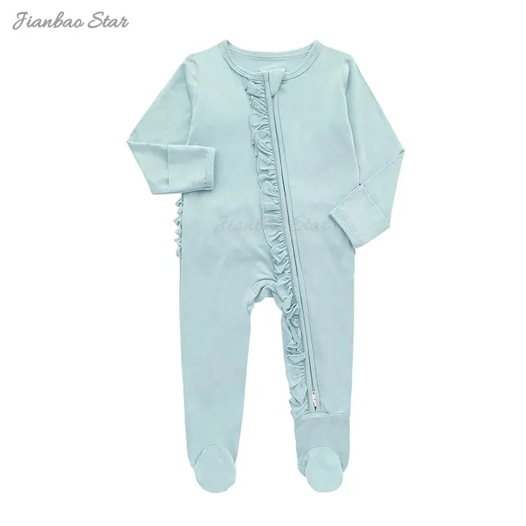 Nuovo prodotto di fabbrica Bamboo Baby pagliaccetto Footie OEM Ruffled Zipper Baby Sleepsuit One Piece Soft toddler girl pagliaccetti