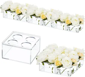 Square Dining Table Decorations Floral Vases Transparent Acrylic Flower Centerpiece Box For Wedding