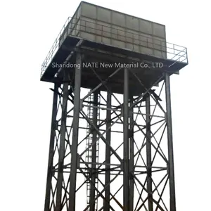 Bolts nuts connect overhead steel water tank 10m high steel structure with handrail