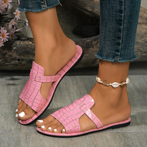 Nouvelles pantoufles décontractées pour femmes grandes tailles, style européen et américain, motif pierre, pour l'extérieur et la plage, modèle plat 2024 - 231 231 - Product Image 1