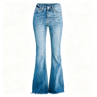 Jean évasé à pattes d'éléphant pour femme, taille haute, coupe large, en denim, style rétro pour tenue de bar en terrasse