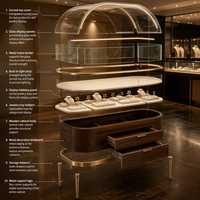 Vitrine à bijoux classique GZowin en verre haut de gamme avec fond arqué et éclairage LED – Présentoir de luxe durable de haute qualité pour colliers