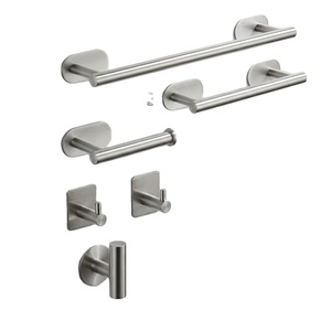 Ensemble d'accessoires de salle de bain en acier inoxydable à fixer au mur, 5 pièces, finition brossée, design minimaliste, porte-serviettes, porte-savon, porte-papier toilette - Product Image 1