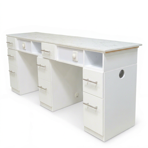 Prix d'usine Vente en gros de table moderne à double clou en MDF du Vietnam pour meubles de salon de manucure Bureau de salon de manucure Dessus en marbre - Product Image 1