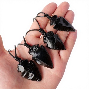 Natural <b>Healing</b> <b>Crystals</b> Black Obsidian Arrowhead Pendant Necklaces Gemstone <b>Jewelry</b> Handmade Folk Art Wholesale Bulk - Product Image 3