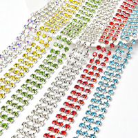 Chaîne de strass en cristal dense à 3 rangs, garniture de diamants en verre ronds à coudre pour chaussures, vêtements, artisanat de mariage, décoration DIY, ceinture