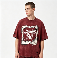 T-shirt oversize à col rond Kornit DTG, imprimé étoile en écriture cursive rugueuse avec cadre carré effet papier déchiré, ourlet multi-bruts effiloché, style streetwear