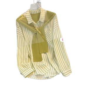 Look Like Two Piece Shawl <strong>Womens</strong> <strong>Long</strong> <strong>sleeve</strong> Blouse Spring New Style Loose Fitting Figure Flattering Cute Elastic Striped <strong>Shirt</strong> - Product Image 5
