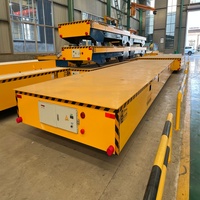 Chariot de transfert électrique à commande sans fil, alimenté par batterie, guidé sur rail, à plateau plat, pour charges lourdes en usine