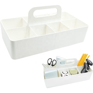 Plastic Portable Makeup Organizer Caddy Tote Divided Basket Bin with Handle