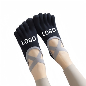 Calcetines de yoga antideslizantes personalizados de cinco dedos para mujer, con agarre para Pilates, de media pantorrilla, transpirables, de algodón, de compresión, antideslizantes, para fitness - Product Image 3