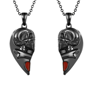 Collier Cœur <span class=keywords><strong>Squelette</strong></span> Noir en Métal avec Pendentif Amour Rouge pour Femme et Homme, Bijou de Couple Crâne, Chaîne de <span class=keywords><strong>Cou</strong></span> Punk Personnalisée, Cadeau - Product Image 2
