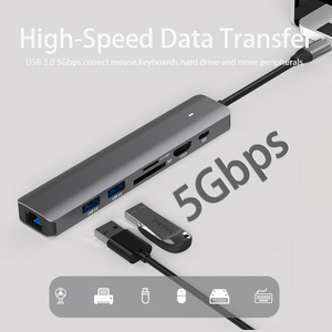 <span class=keywords><strong>Adaptateur</strong></span> RJ45 Hub <span class=keywords><strong>Adaptateur</strong></span> Multi-Fonction 7 En 1 Type C <span class=keywords><strong>USB</strong></span> vers 4K HDTV TF Lecteur de Carte SD Hub <span class=keywords><strong>USBC</strong></span> avec Hub de Charge <span class=keywords><strong>USB</strong></span> C PD - Product Image 3