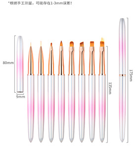 Lot de 12 pinceaux à ongles en poils synthétiques dégradés roses avec virole dorée, pinceaux plats ovales pour le design de gel UV - Product Image 5