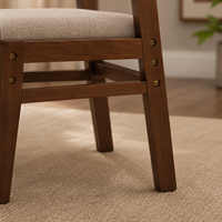 Chaise de salle à manger moderne en bois de noyer avec dossier et assise en tissu beige pour la maison, le bureau ou le café (vente en gros)