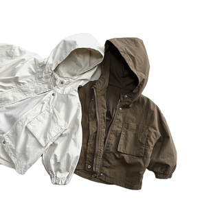 Veste coupe-vent matelassée à capuche pour enfants, motif écossais, fermeture éclair, teinte unie, anti-plis, collection automne garçons et filles - Product Image 1