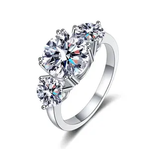 Silver 925 Original Total 2-5 Carat Brilliant Cut Diamond Test Past Three D Color Moissanite Ring for Women Wedding Fine Jewelry