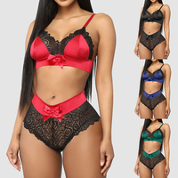 Conjunto de Lencería de Alta Calidad para Mujer con Sujetador Push Up de Poliéster sin Costuras con Cierre Trasero y Braguitas de Encaje con Patrones Florales para Dropshipping