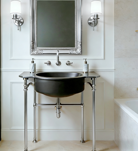 Pieds en chrome poli pour meubles vintage, structure de support en acier avec évier en céramique blanc brillant - Product Image 3