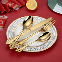4PCS Royal Luxury Silver Gold Set de couverts en acier inoxydable de haute qualité pour restaurant hôtel mariage