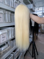 Perruque Lace Front Wig 613 naturelle, cheveux humains, Transparent, Blond miel, cuticule alignée, sans colle, 613