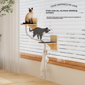 Cama Colgante Moderna <span class=keywords><strong>para</strong></span> <span class=keywords><strong>Gatos</strong></span> con Diseño de Cabina Espacial, Poste Rascador Flotante, de Madera, Desmontable, Lavable, Sin Perforaciones - Product Image 3