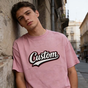 Camisetas de Manga Corta con Logotipo Personalizado, Tejido de Punto, Estilo Urbano, 100% Algodón Grueso, Lavado Ácido, con Patrón de Letras - Product Image 2