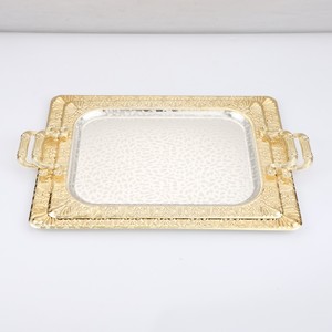 Service de table rectangulaire écologique de Dubaï Plateau en fer et dentelle arabe bicolore pour les fêtes Plateau de service en métal gaufré pour la maison - Product Image 2