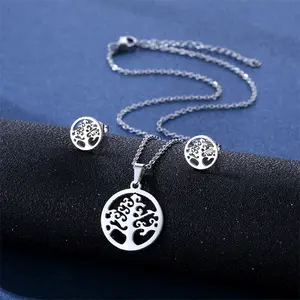 Stainless Steel Tree of Life Necklaces for Women Bohemian Women Men Shape Celtic Lover Tree Earrings Gold Color Jewelry Set