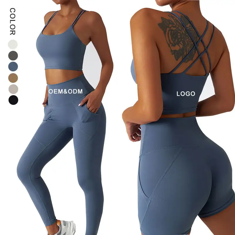 2022 Neue Active Wear Recycle Stoff Yoga Sets Frauen Atmungsaktiver Sporta nzug Atmungsaktive Fitness-Sets mit hoher Taille für Frauen