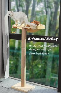 Custom Wood Eco-friendly <strong>Cat</strong> Window Perch <strong>Scratching</strong> <strong>Posts</strong> Climbing Tree Hammock Mounted Suction Cups <strong>Cat</strong> Tree Tower Carton - Product Image 6