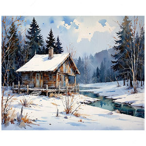 Beauty of Winter Paint by Numbers Kit para adultos-Cabina de madera DIY de Snowy Creek 16x20 pulgadas, regalos de Arte de invierno sin marco - Product Image 1