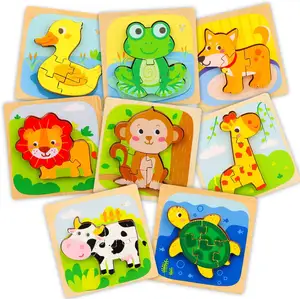 Puzzle en bois à forme d'animaux pour enfants, jouet d'apprentissage précoce, Montessori, pièces