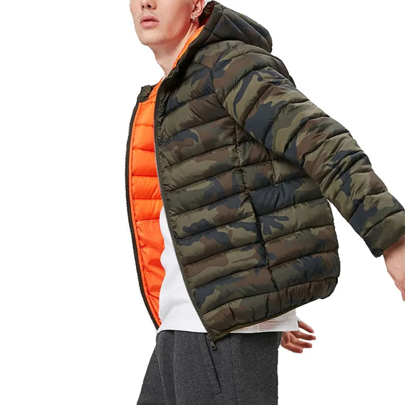 high quality custom allover camo printed lightweight down coat men winter bubble jacket