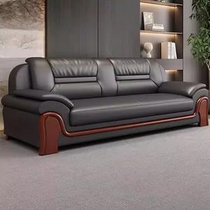 आधुनिक सरल कार्यालय चमड़े के सोफे सेट व्यवसाय स्वागत तीन लोगों की बैठक लाउंज क्षेत्र कॉफी टेबल संयोजन लिविंग रूम - Product Image 3