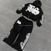 Fabricants de survêtements : Sweat à capuche court surdimensionné et pantalon de survêtement ample, avec logo brodé appliqué effet vieilli et double fermeture éclair, personnalisables