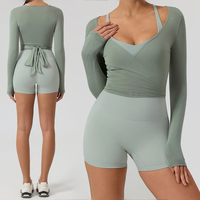 Cárdigan de Yoga con Logotipo Personalizado para Mujer, Cuello en V, Lazo en la Espalda, Manga Larga, Secado Rápido, Suave, de Rayón, para Entrenamiento Deportivo