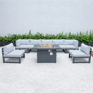 Outdoor Garten Couch Aluminium Sofa Set Schwimmbad Terrassen möbel Set mit Feuerstelle Tisch