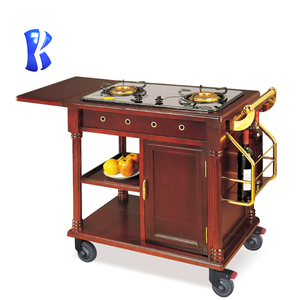 OKEY Hotel chariot de cuisine en bois massif à quatre roues chariot flambe - Product Image 5