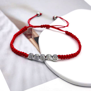 Pulsera de Cordón de Fibra de Acero Inoxidable con Letra, Roja, Ajustable, Joyería Tejida, Unisex, Regalo - Product Image 2