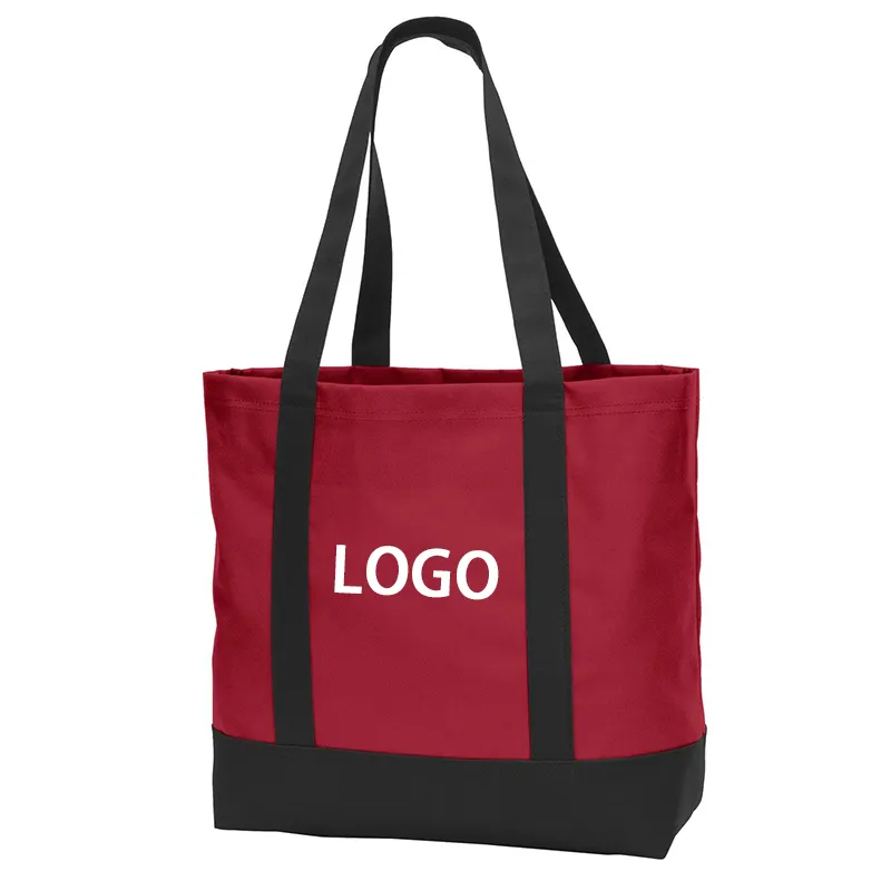 Custom Logo Heavy Duty Large Capacity Red Burgundy Cotton Canvas Shopping Tote Bag