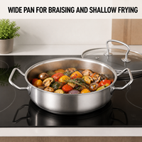 Casserole de cuisson en acier inoxydable 304 de 3 QT avec couvercle en verre, 24 cm, double poignée, compatible induction, pour cuisine (vente en gros)